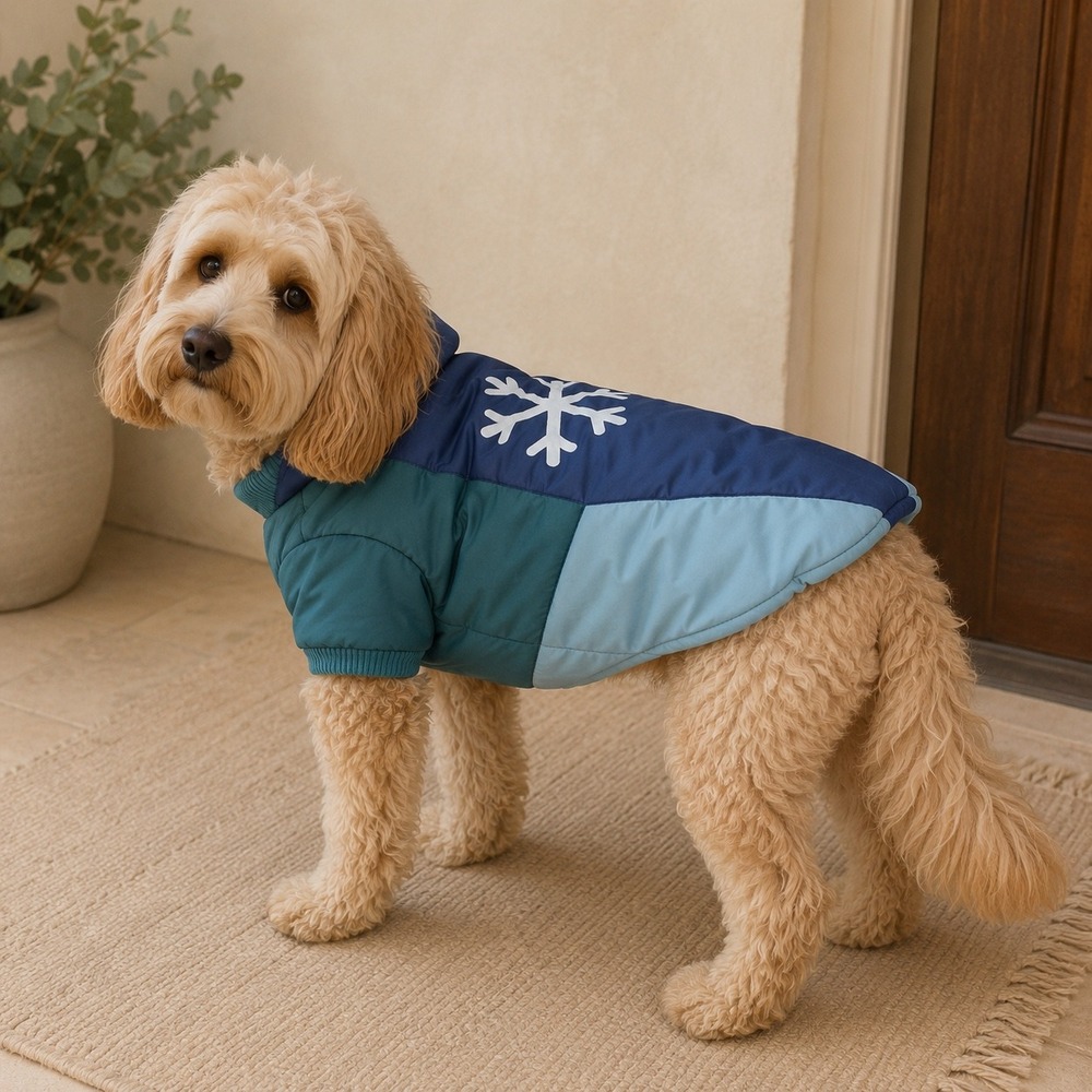 Posh Paws Blue Teal Snowflake Dog Puffer Jacket Fleece Lined Coat Large NWT